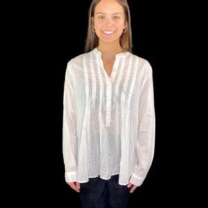 GAP White Tuxedo Front Semi Sheer Boho Tunic Top Q-Tip Pattern